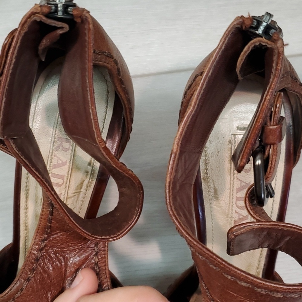 Prada Womens Ankle Zip Heels Pump Sandals shoes sz 37/7 - Picture 5 of 16